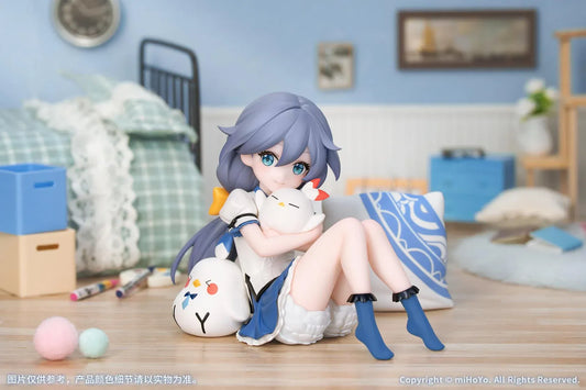 Honkai Impact 3rd Fu Hua Chibi Tea Party anime figure holding a bird plush with matching cushions
