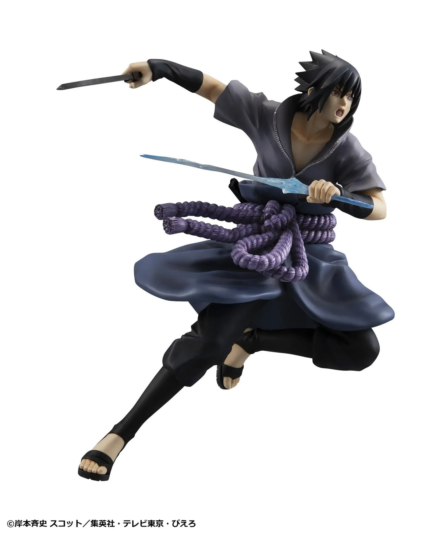 Naruto Shippuden G.E.M. Series Sasuke Uchiha Great Ninja War Ver. Reissue figure in battle pose with sword, purple rope belt, and effect detail