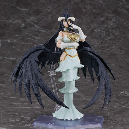 Overlord The Holy Kingdom figma Albedo Figure wearing her white and gold dress with large black feathered wings and signature horns