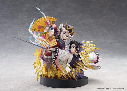 Demon Slayer Kimetsu no Yaiba Shinobu Kocho and Doma Non-Scale Figure with battle pose, translucent attack effects, fan accessory, and display base