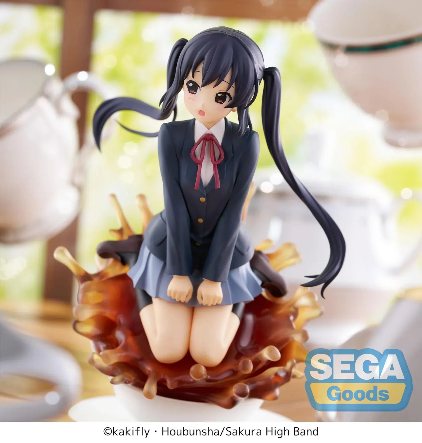 Azusa Nakano Luminasta figure from K-On sitting on teacup with splash effect and school uniform