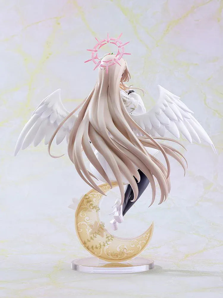 Blue Archive G.S. Collection Nagisa Radiance in Bloom 1/7 Scale Figure with white angel wings, floral halo, flowing uniform, and decorative crescent moon base