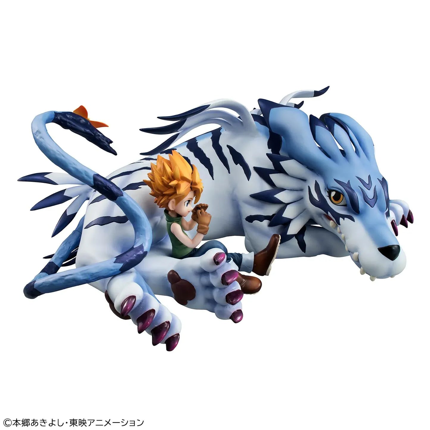 Digimon Adventure G.E.M. Series Garurumon and Ishida Yamato Rerelease figure with Garurumon in a crouched pose and Yamato seated beside him