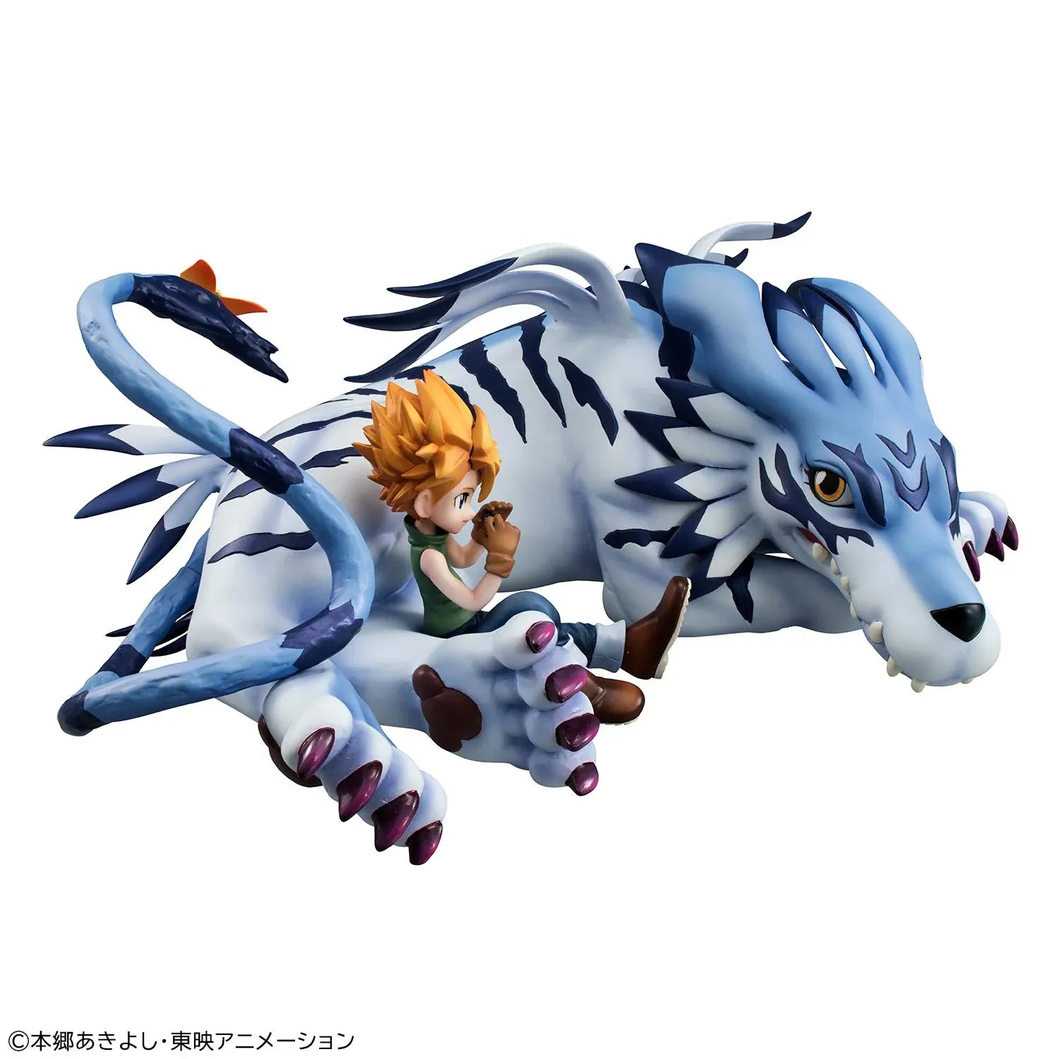 Digimon Adventure G.E.M. Series Garurumon and Ishida Yamato Rerelease figure with Garurumon in a crouched pose and Yamato seated beside him