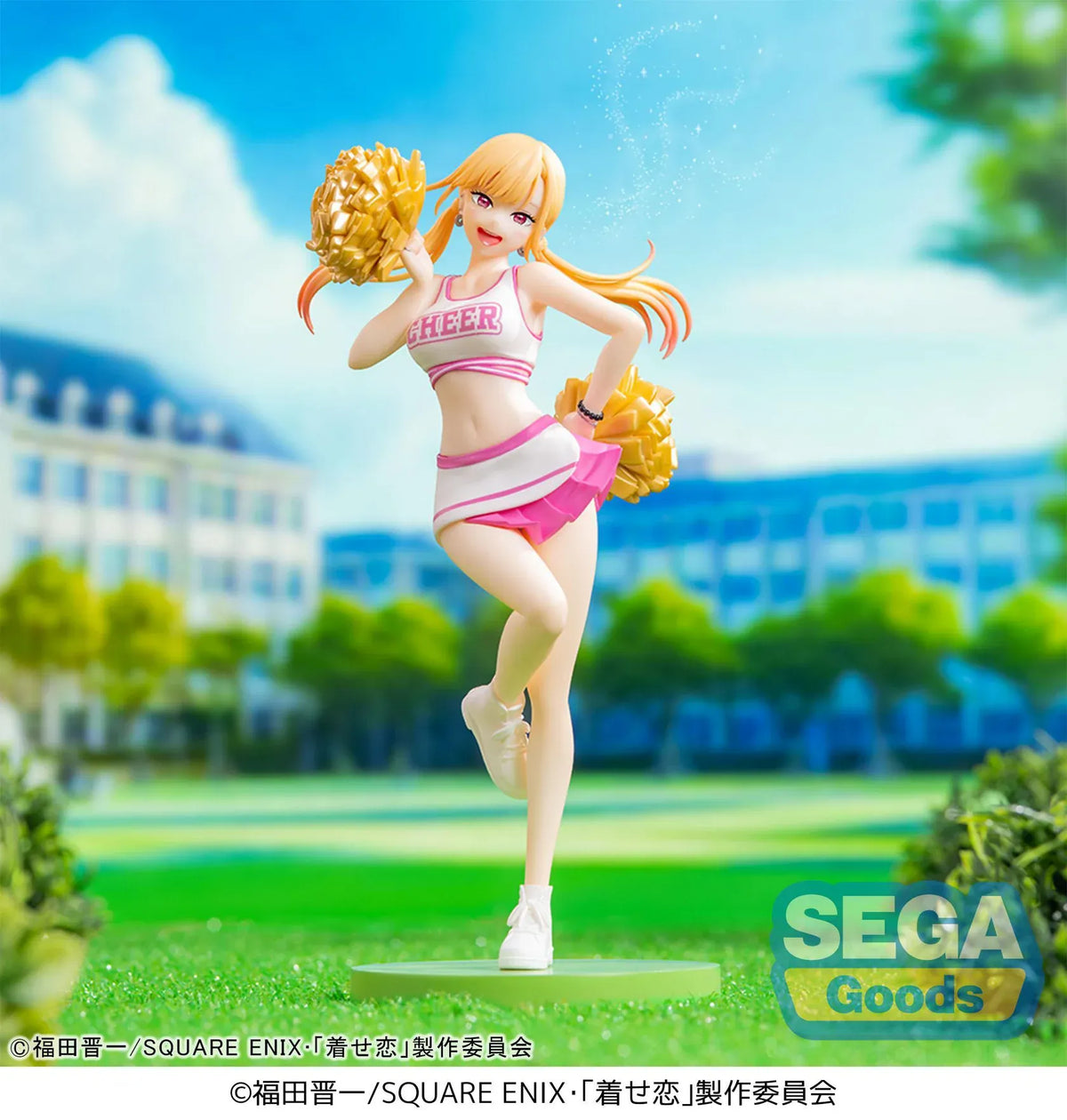 Marin Kitagawa Luminasta Cheering figure wearing a pink-and-white cheerleading uniform and holding golden pom-poms.