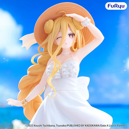Date A Live V Mukuro Hoshimiya Summer Dress figure wearing a flowing white dress, wide-brimmed sun hat, and sandals with long golden-blonde hair