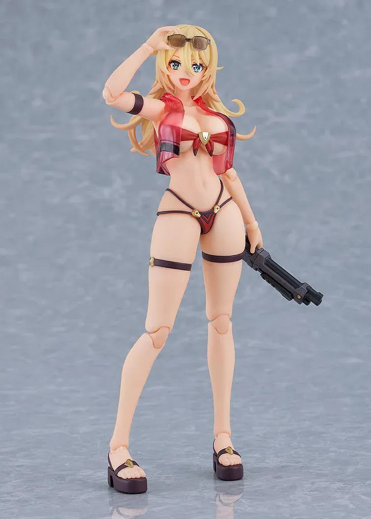 BUNNY SUIT PLANNING figma Veronica Sweetheart Swimsuit Ver. Figure with blonde hair, red swimsuit, sunglasses, platform sandals, and weapon accessory