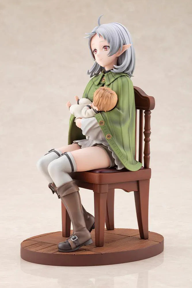 Mushoku Tensei Jobless Reincarnation Sylphiette Greyrat and Lucie Greyrat 1/7 Scale Figure with Sylphiette seated holding Lucie on a wooden-style display base