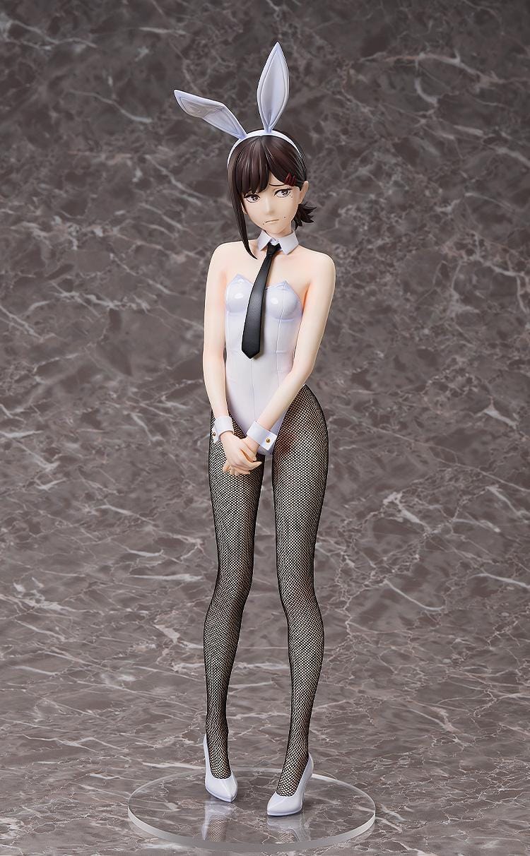Chainsaw Man B-Style Kobeni (Bunny Ver.) 1/4 Scale Figure featuring Kobeni in a glossy white bunny outfit with black tie, fishnet stockings, and a shy pose.
