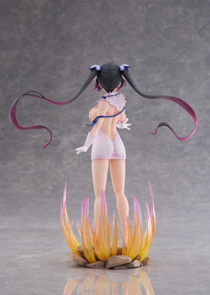 Is It Wrong to Try to Pick Up Girls in a Dungeon V Hestia Divinity Unleashed Limited Edition Ver. 1/7 Scale Figure with twin-tails, white outfit, blue ribbon accents, rocky base, and flame effect parts