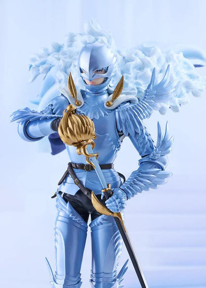 Berserk Griffith Falcon of Light figure in pale blue armor and helmet, with flowing pale hair, a billowing cape, and an ornate gold sword hilt.