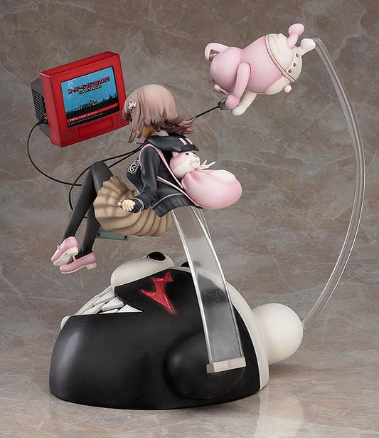 Chiaki Nanami 1/8 scale figure from Danganronpa 2 sitting on Monomi base holding game controller with gaming accessories