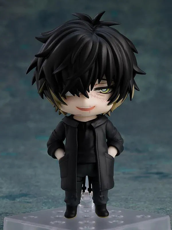 Slow Damage Nendoroid Towa Figure rerelease with black hair, green eye, facial scars, and black outfit