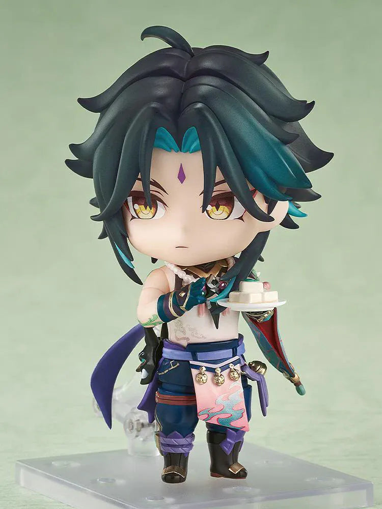 Genshin Impact Nendoroid Xiao chibi figure with teal hair holding polearm weapon