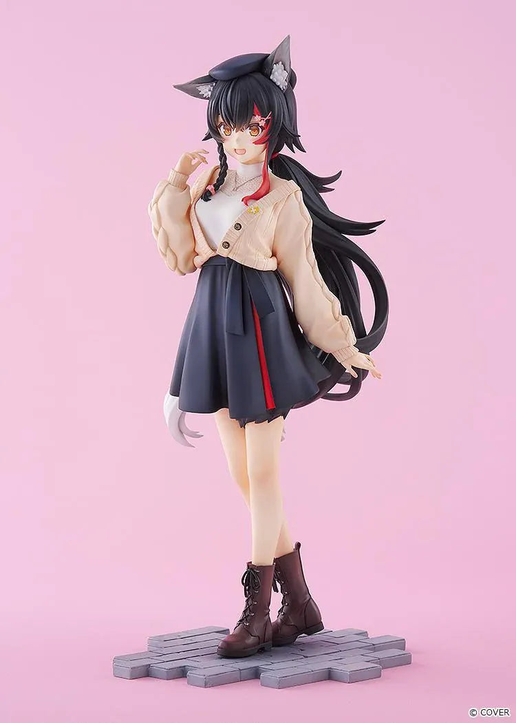 hololive production G.S. Collection Ookami Mio Date Style Street Outfit Ver. 1/7 Scale Figure wearing a cardigan, pleated skirt, and boots