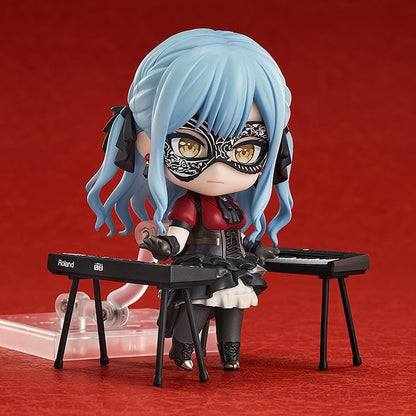 BanG Dream Nendoroid Oblivionis Figure with blue twin-tail hair, black masquerade mask, gothic outfit, and seated pose