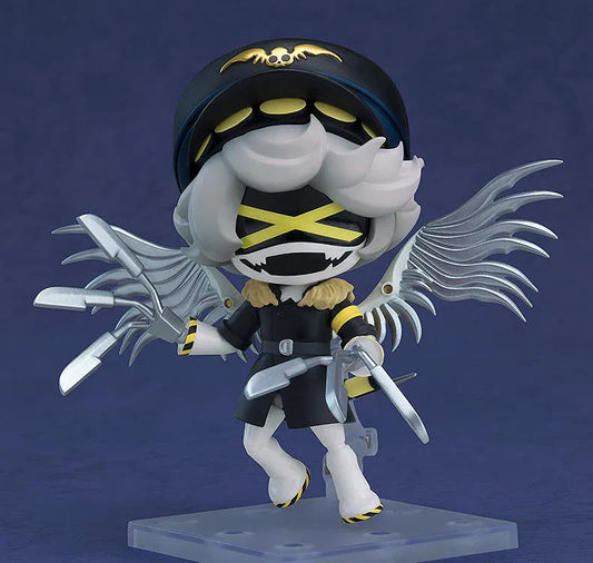 Murder Drones Nendoroid N Figure with pilot hat, white hair, yellow eyes, black outfit, waving pose, and mechanical tail accessory
