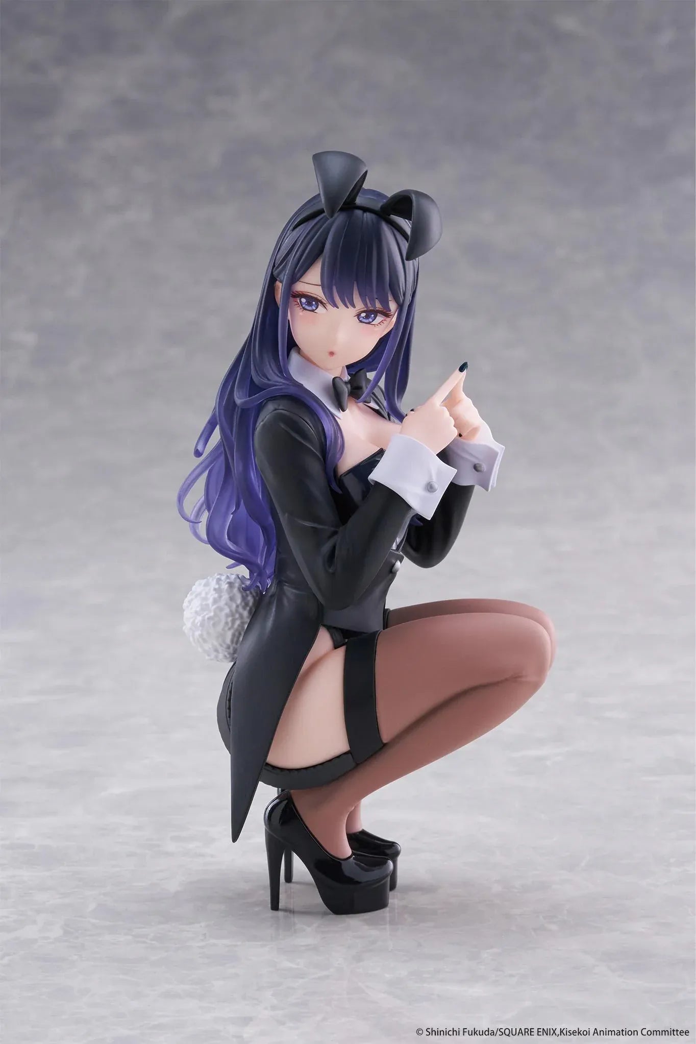My Dress-Up Darling Desktop Cute Figure Marin Kitagawa Arisa Izayoi Ver. with purple hair, black bunny-style outfit, headband, and crouching pose