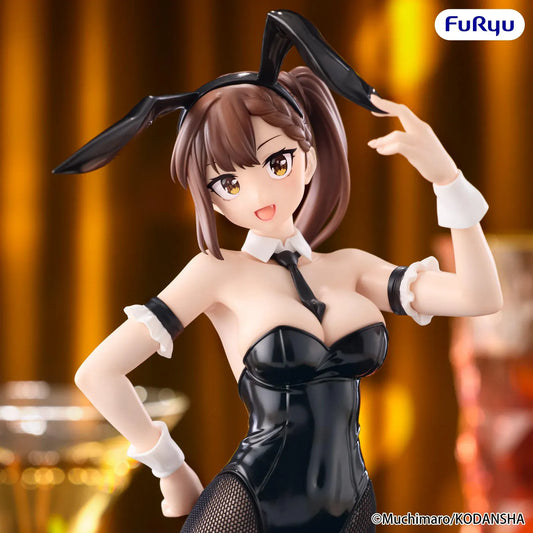Hisako Kotobuki BiCute Bunnies figure wearing a glossy black bunny suit, long bunny ears, fishnet tights, and black heels.