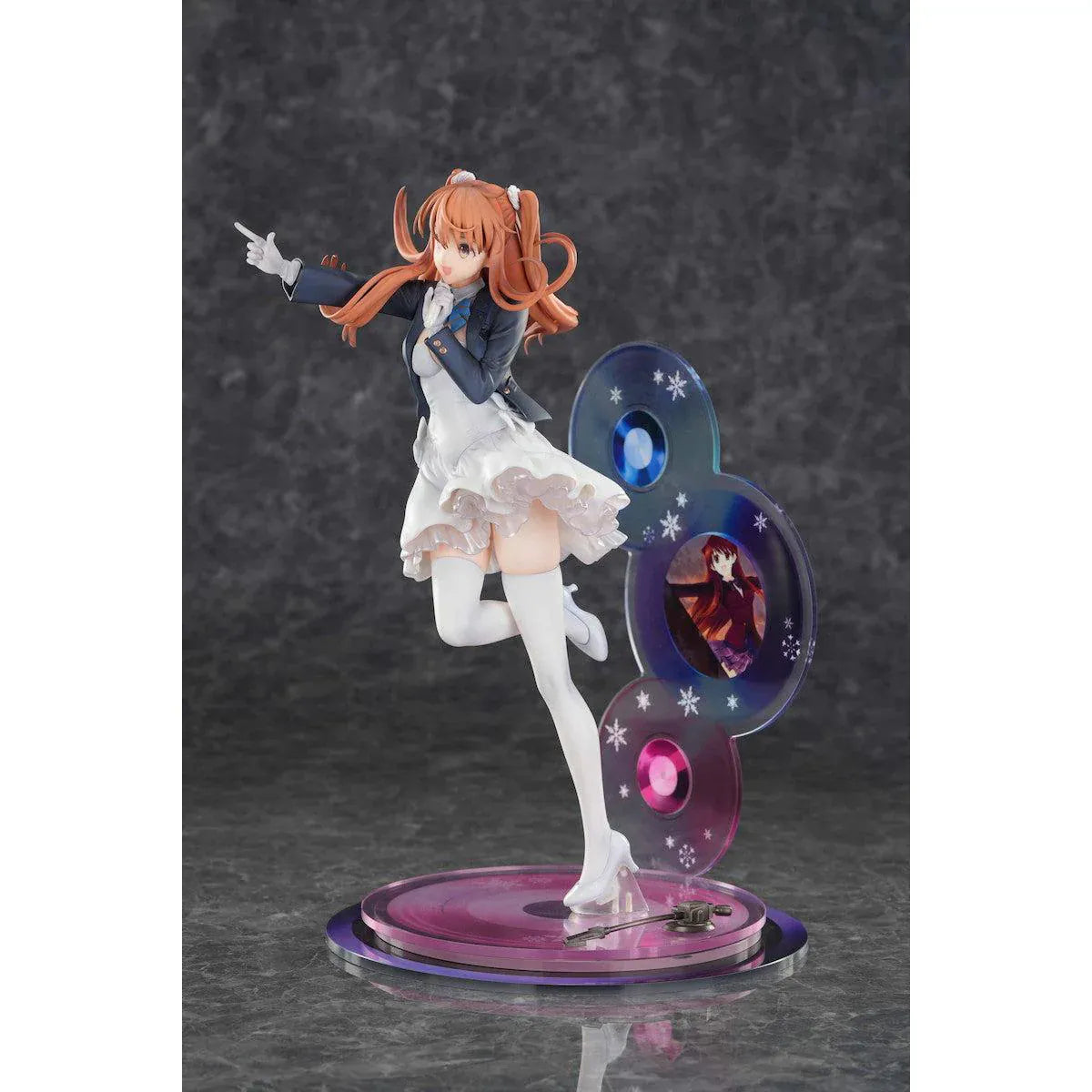 White Album 2 Setsuna Ogiso Reunion 1/6 Scale Figure with white performance outfit, microphone pose, music-disc backdrop, and pink display base