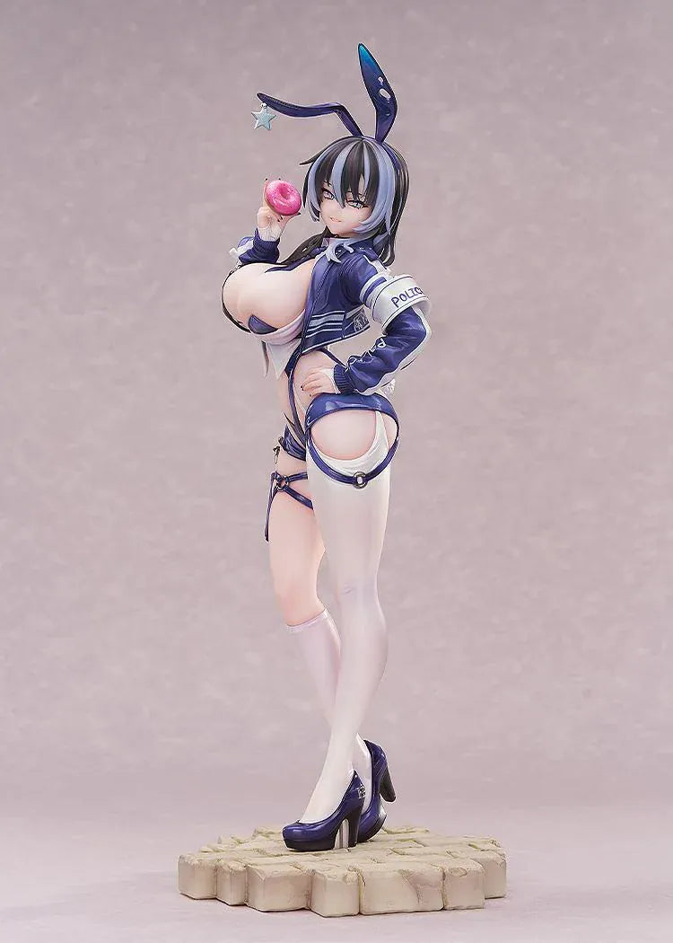 CheLA77 Illustration Bunny Cops_02 1/6 scale figure featuring a bunny police officer in a navy blue outfit holding a pink frosted donut