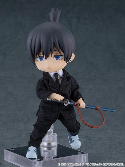 Chainsaw Man The Movie Reze Arc Nendoroid Doll Aki Hayakawa wearing a black suit and holding a sword with sheath