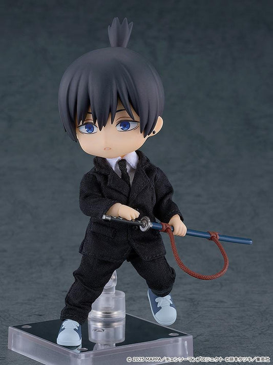 Chainsaw Man The Movie Reze Arc Nendoroid Doll Aki Hayakawa wearing a black suit and holding a sword with sheath