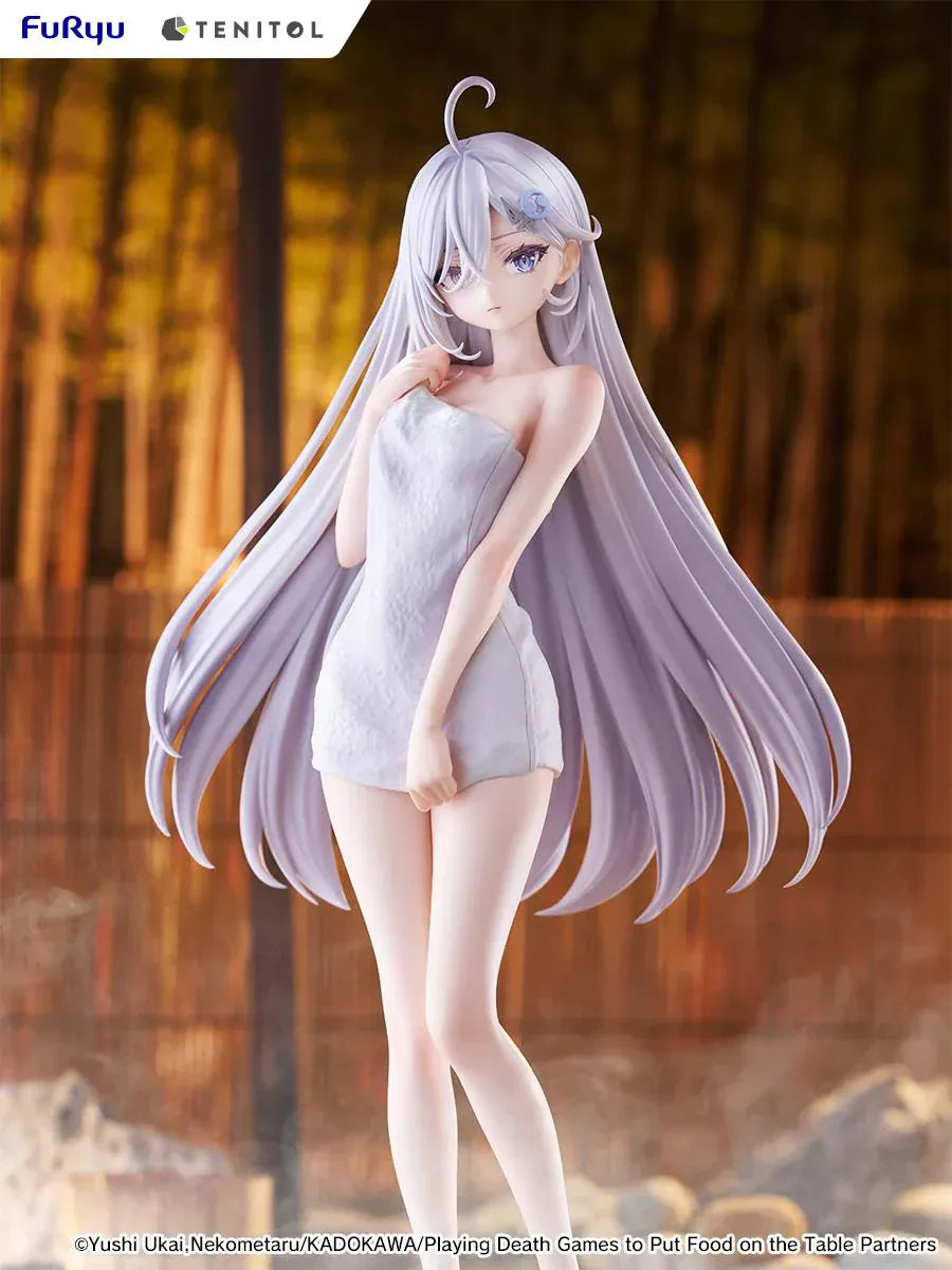 Playing Death Games to Put Food on the Table Tenitol Tall Yuki Golden Bath Ver figure with long silver hair and white towel design.