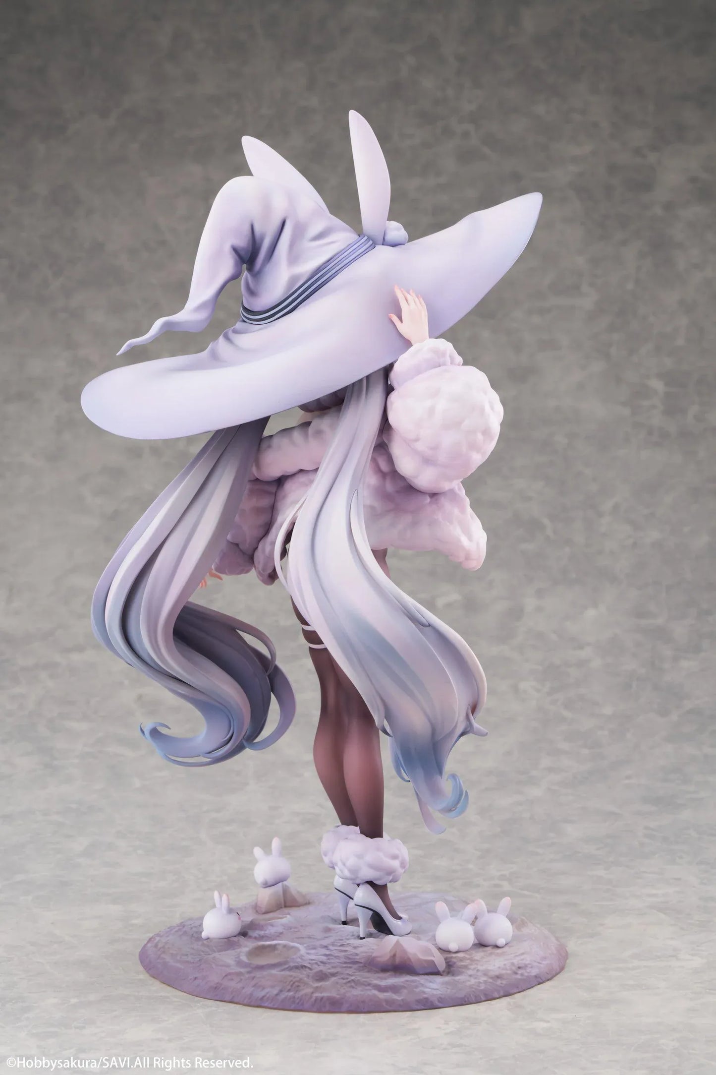 Moon Witch Police Marshmallow Deluxe Ver. 1/6 Scale Figure featuring Marshmallow with silver hair, bunny ear witch hat, lavender outfit, fluffy sleeve accents, bunny companions, and moon-themed display base.