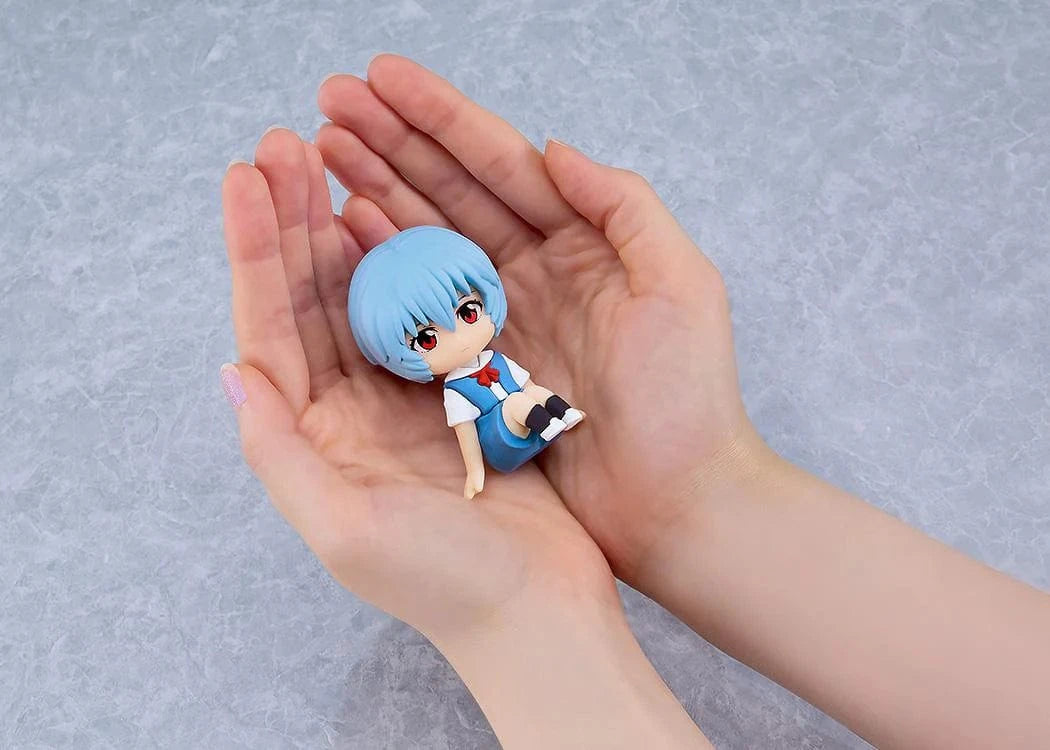 Rebuild of Evangelion Nendoroid Plus Rei Ayanami rubber mascot figure in school uniform sitting pose