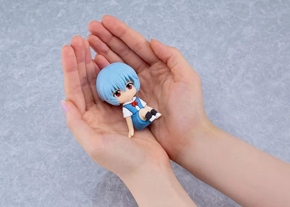 Rebuild of Evangelion Nendoroid Plus Rei Ayanami rubber mascot figure in school uniform sitting pose