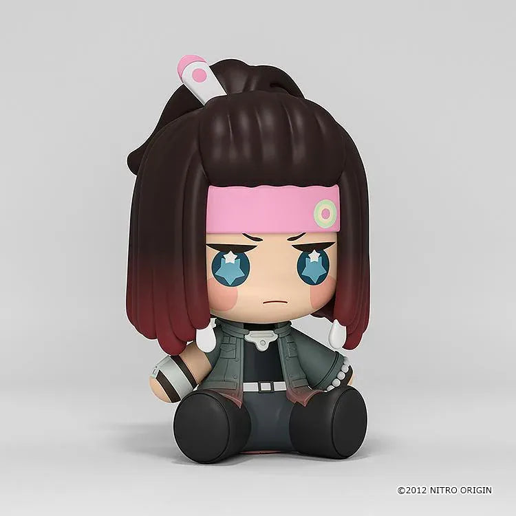 DRAMAtical Murder Huggy Good Smile Mink figure with a pink headband, dark hair, blue star-filled eyes, and a dark outfit in a seated pose.
