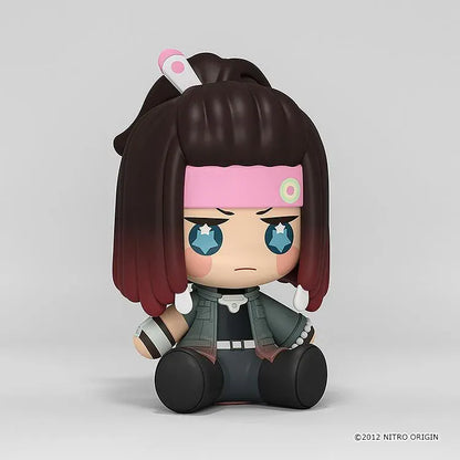 DRAMAtical Murder Huggy Good Smile Mink figure with a pink headband, dark hair, blue star-filled eyes, and a dark outfit in a seated pose.