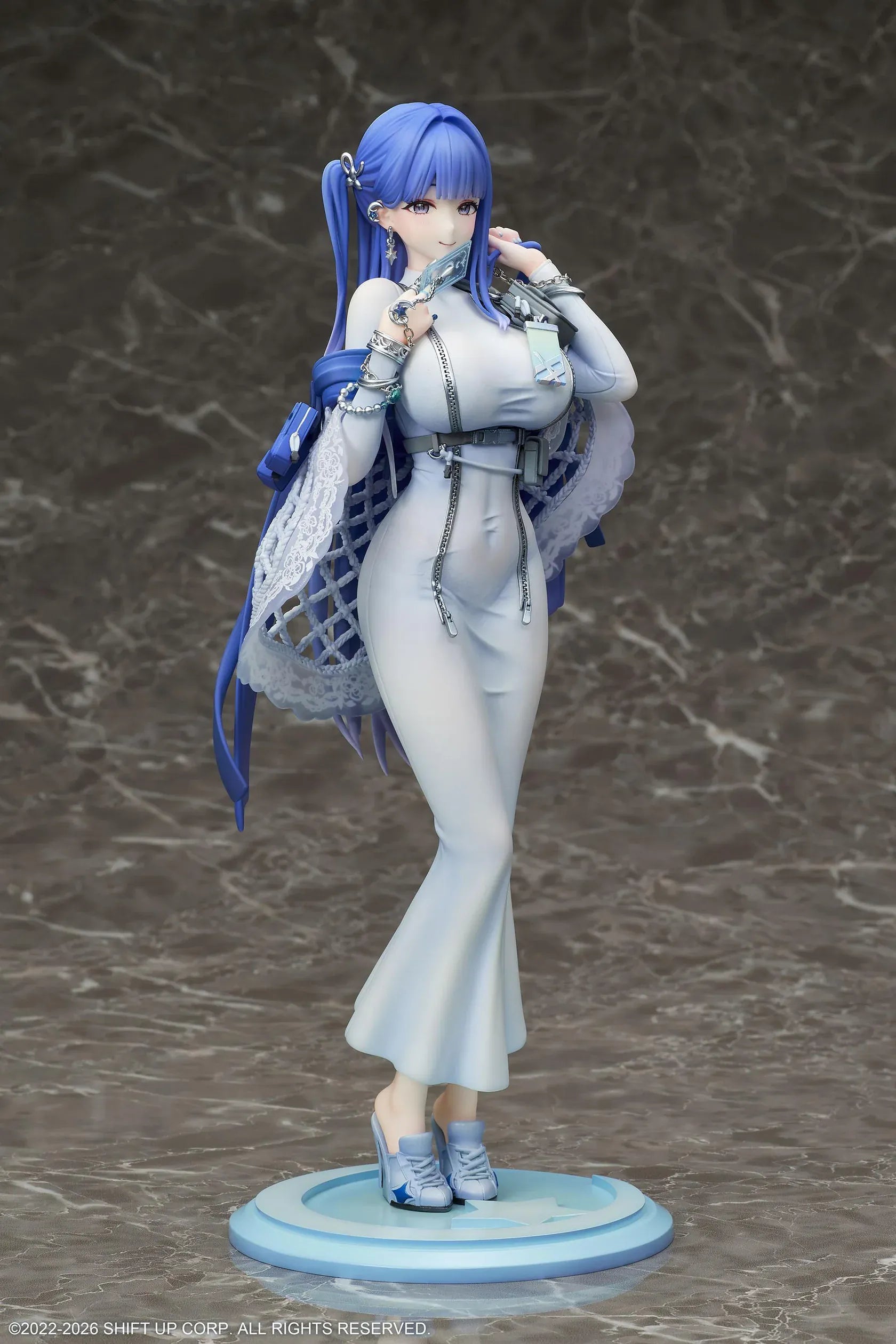 GODDESS OF VICTORY NIKKE Arcana 1/7 Scale Figure with blue hair, light-blue dress, accessories, and display base