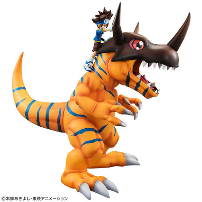 Digimon Adventure Precious G.E.M. Series Greymon and Taichi Yagami Reissue featuring Greymon in a roaring pose with Taichi riding above.