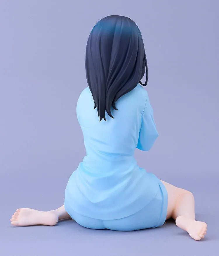 GRIDMAN UNIVERSE Rikka Takarada Pajamas Ver. figure seated in light blue pajamas, with dark hair, blue eyes, and an orange wrist scrunchie.