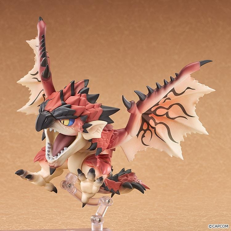 Monster Hunter Series Nendoroid Rathalos Figure featuring red scales, large patterned wings, black spikes, and an open-mouth pose