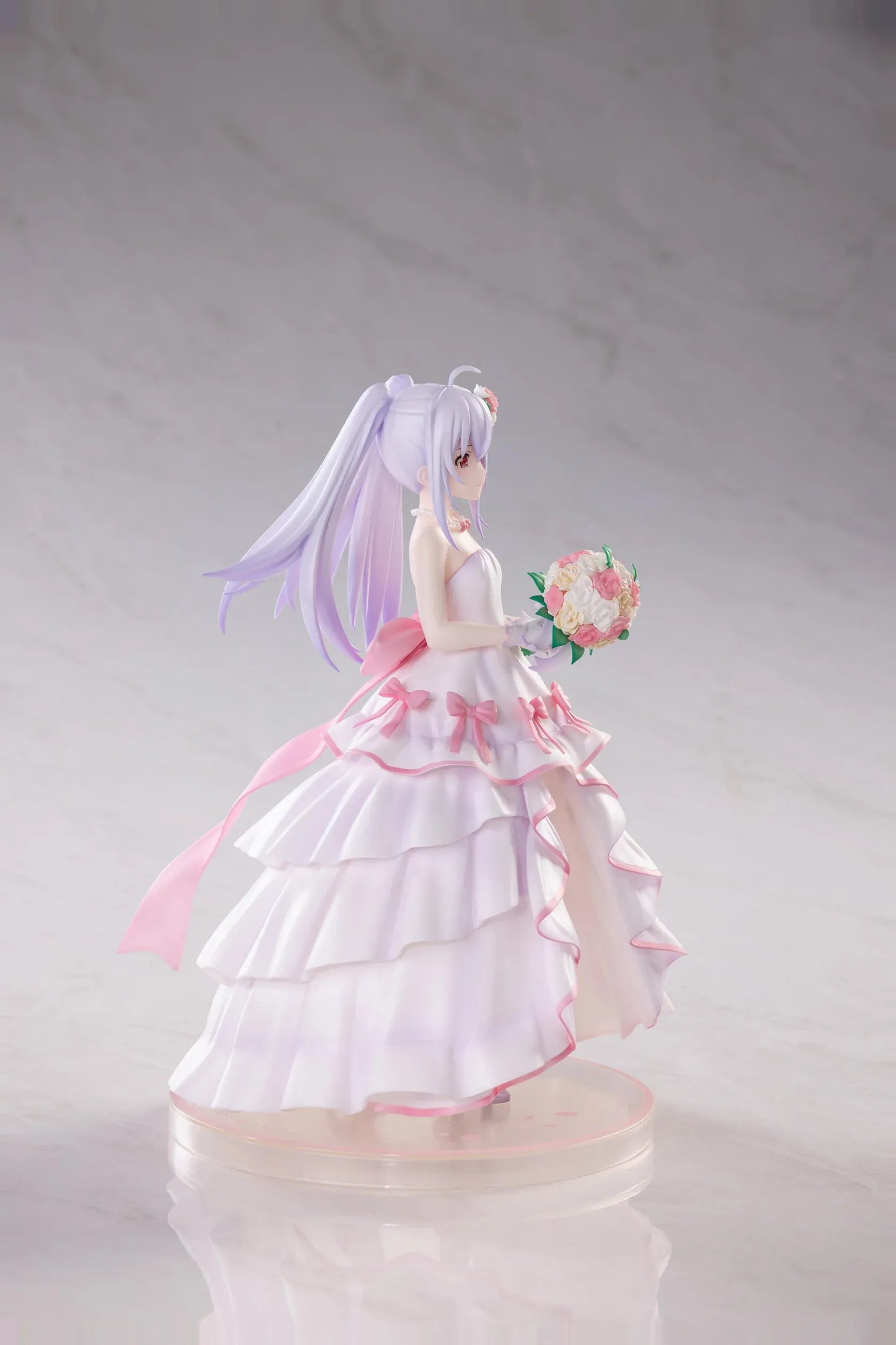 Plastic Memories Isla Wedding Dress Ver. 1/7 Scale Figure wearing a white and pink bridal gown while holding a rose bouquet