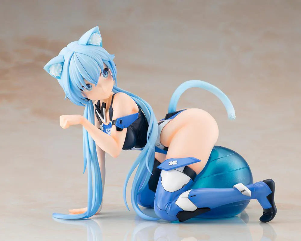 Frame Arms Girl Stylet Swimsuit Ver. Figure featuring Stylet with long light blue hair, cat ear details, blue-and-black swimsuit outfit, mechanical accessory parts, and display pose.