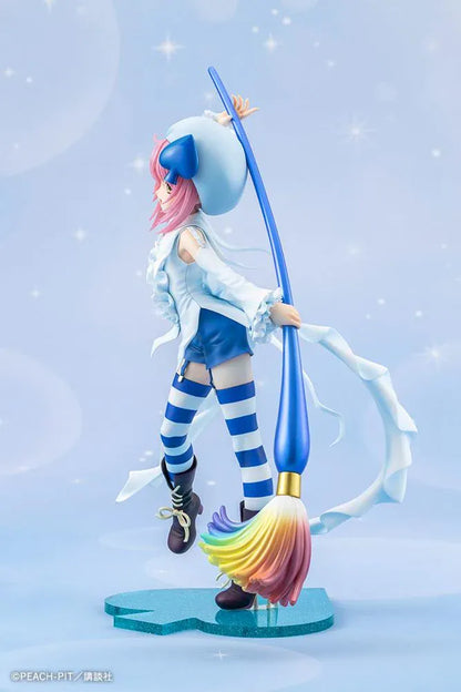 Amulet Spade 1/7 scale figure with pink hair, a white-and-blue costume, striped stockings, and an oversized rainbow-tipped paintbrush.