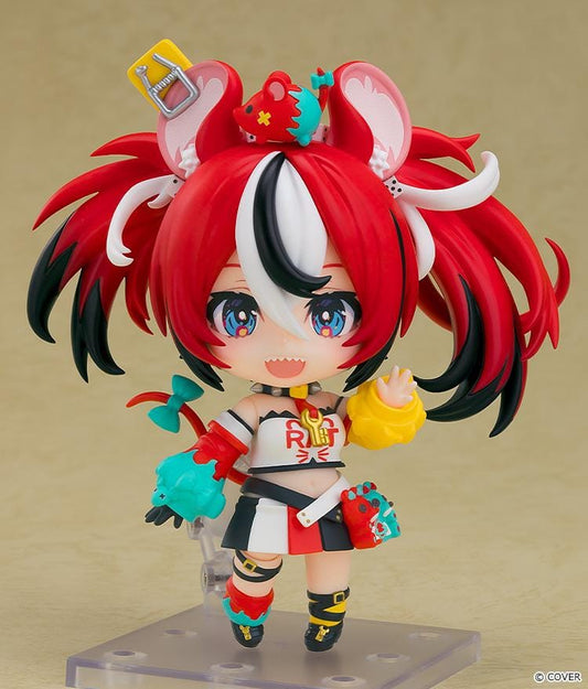 hololive production Nendoroid Hakos Baelz Figure with red twin-tail hair, mouse-inspired details, colorful outfit, and playful expression