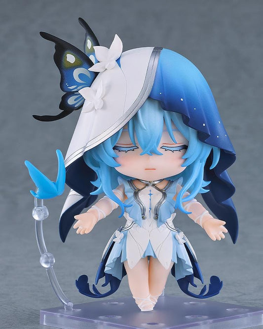 Wuthering Waves Nendoroid The Shorekeeper figure featuring blue hair, butterfly-inspired hood, white and blue outfit, and chibi-style design