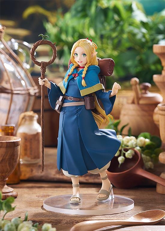 Delicious in Dungeon Pop Up Parade Marcille figure holding a staff with blue robe and smiling expression