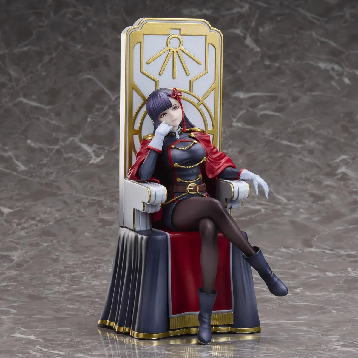 Chained Soldier Ren Yamashiro 1/6 scale figure sitting confidently on an ornate gold and white throne