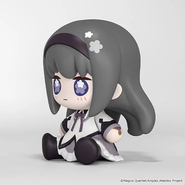 Puella Magi Madoka Magica Huggy Good Smile Homura Akemi Figure with dark hair, magical girl outfit, and cute seated pose