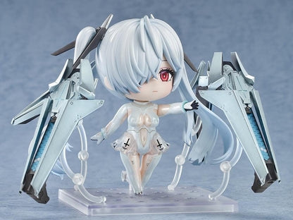 NIKKE Nendoroid Cinderella chibi figure with white twin tails and mechanical weapon arms