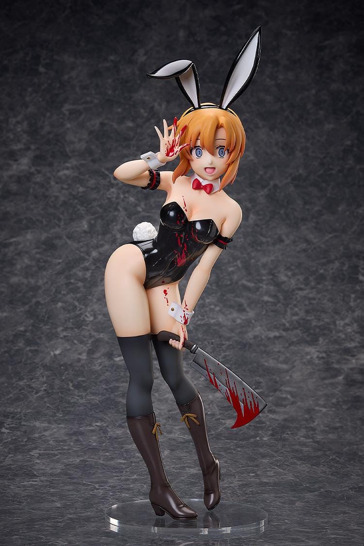 “Rena Ryugu Tragic Bunny Ver. 1/4 Scale Figure from Higurashi: When They Cry – GOU standing with blood-splattered bunny suit and machete.”