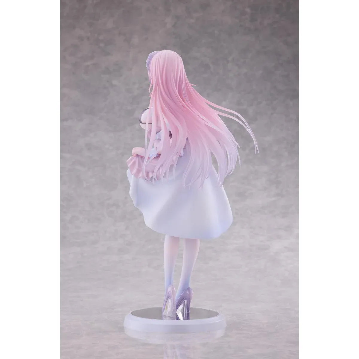 Maid Oneesan Cynthia Different Color Ver. 1/6 Scale Figure illustrated by Yukimiya Yuge, featuring a pink-haired anime girl in a frilly pink and white maid outfit with a black top, white stockings, and high heels.