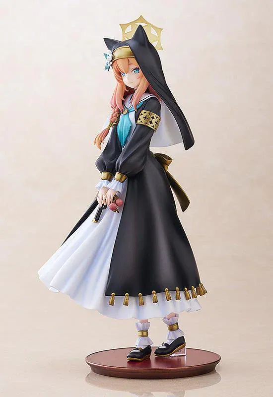 Blue Archive Mari 1/7 scale figure rerelease wearing a black-and-white nun-inspired dress with gold accents and peach-colored hair