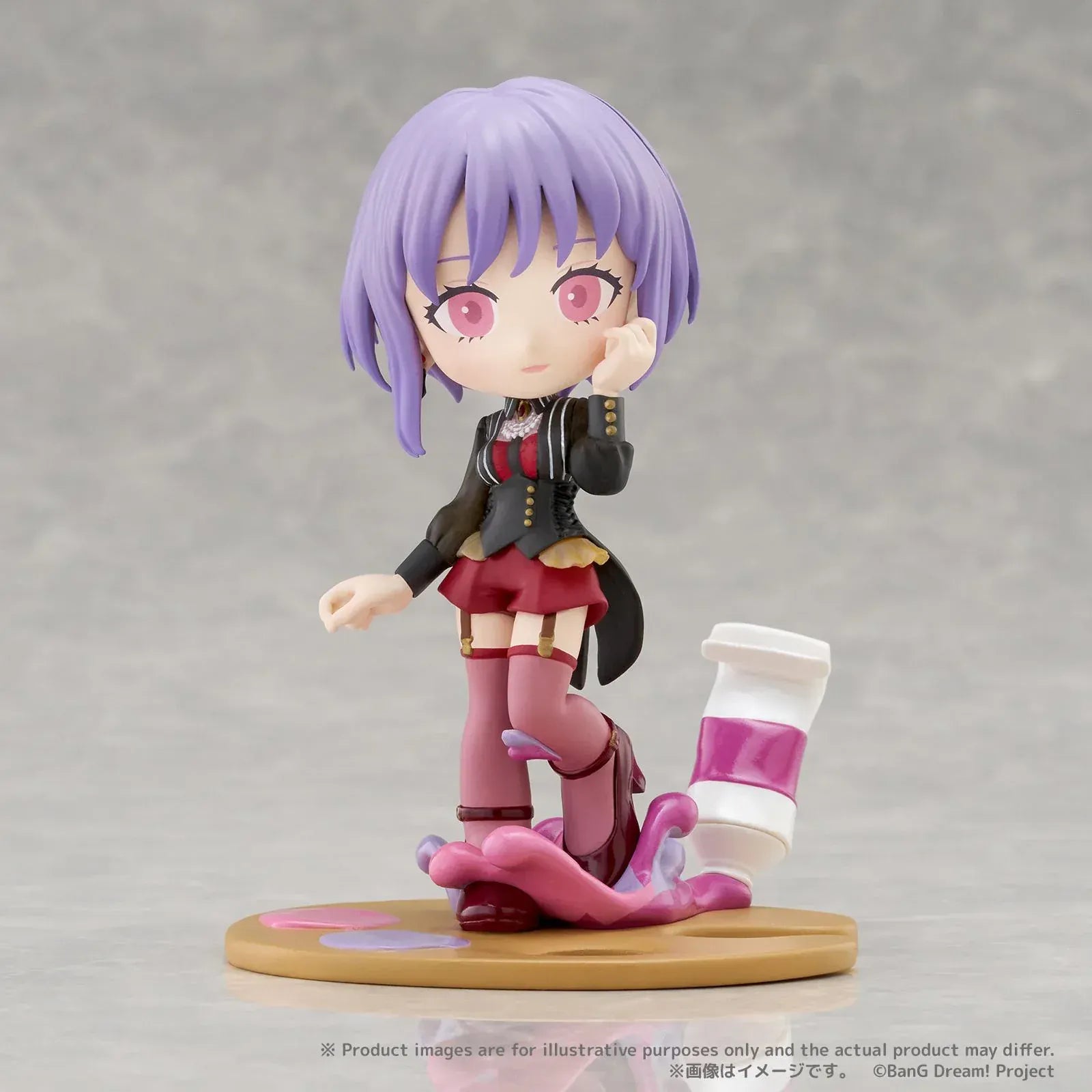 BanG Dream PalVerse Pale Ave Mujica Amoris chibi figure with lavender hair pink eyes gothic outfit and painter palette base